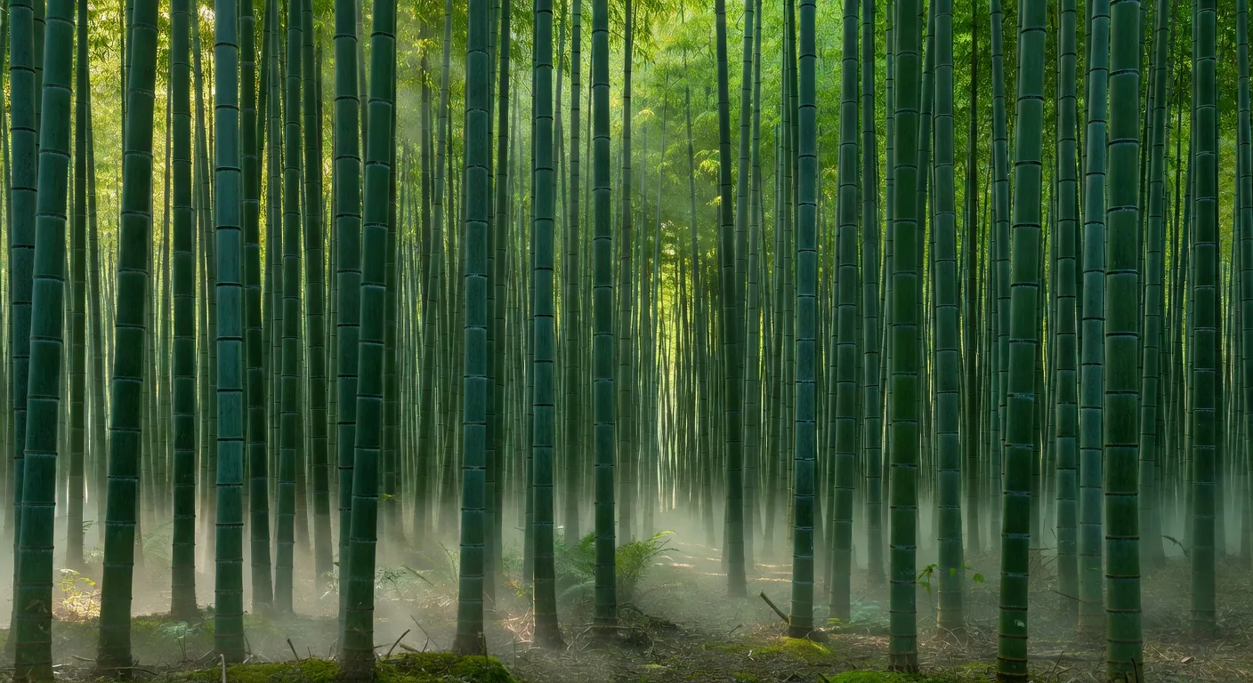 竹林に差し込む太陽の光