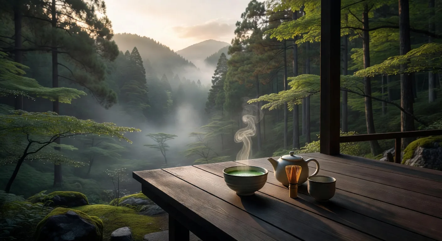 屋外でのマインドフルな茶道の様子