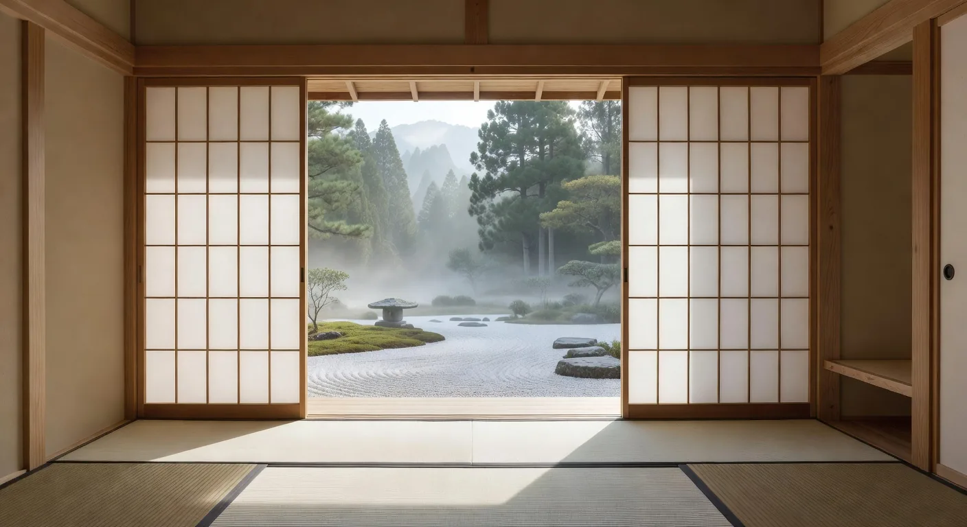 山の眺望が広がる畳の部屋